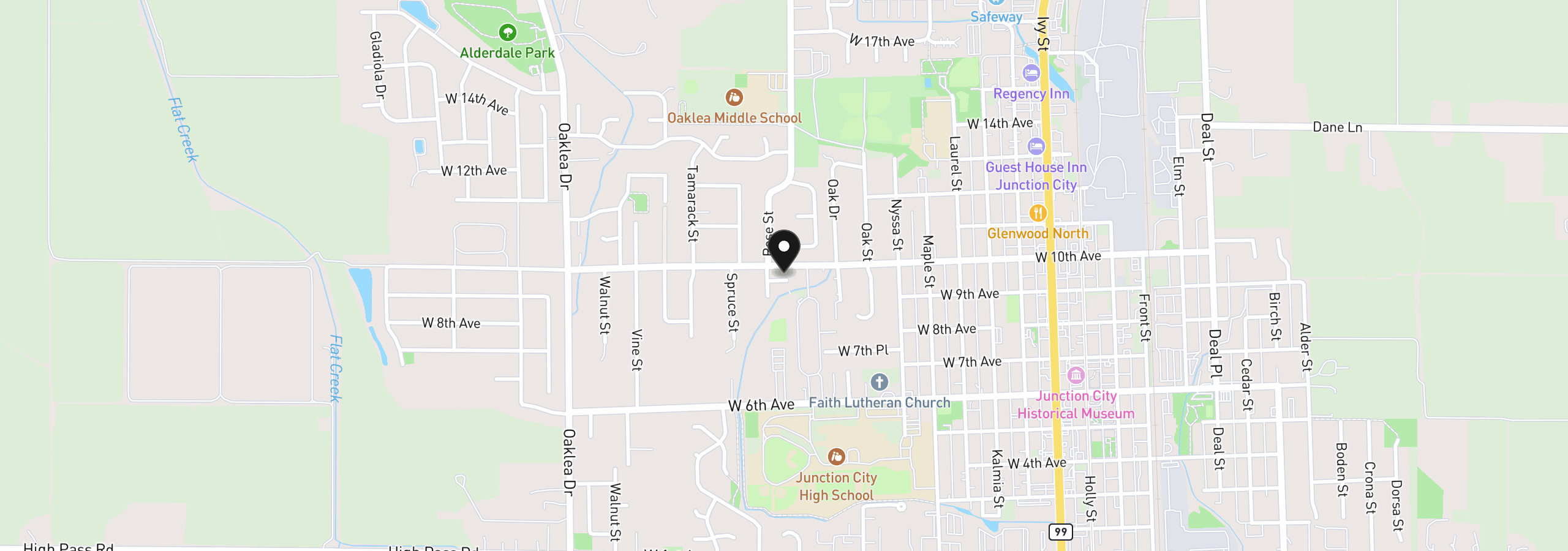 Map showing the location of 1225 W 10th Ave 3, Junction City, OR 97448