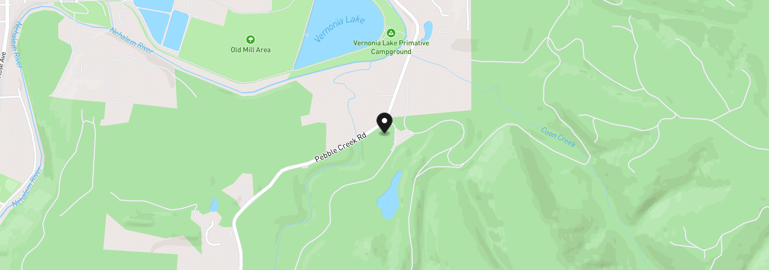 Map showing the location of 58996 Pebble Creek Rd, Vernonia, OR 97064