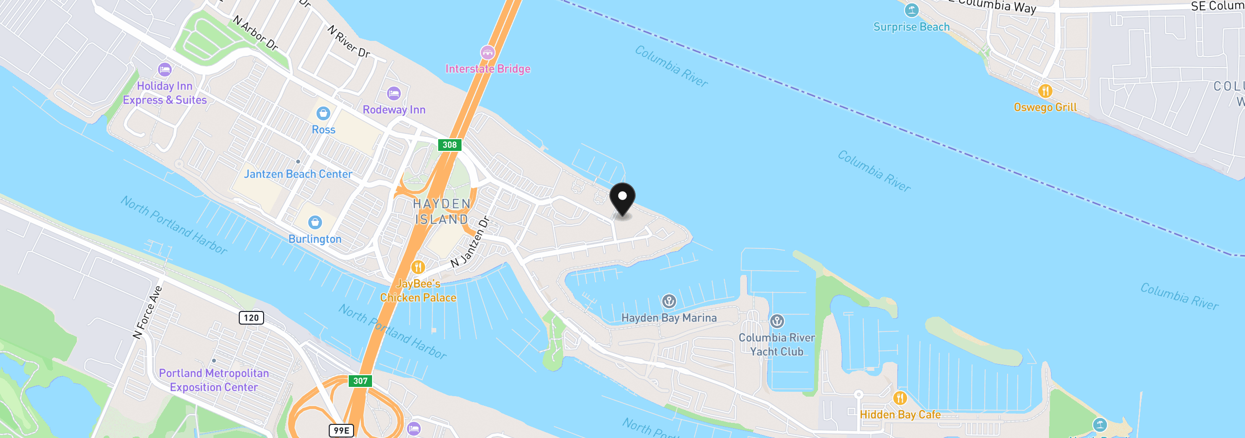 Map showing the location of 257 N Hayden Bay Dr, Portland, OR 97217