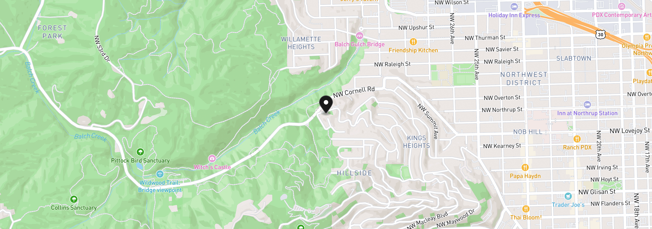 Map showing the location of 3435 NW Luray Ter, Portland, OR 97210