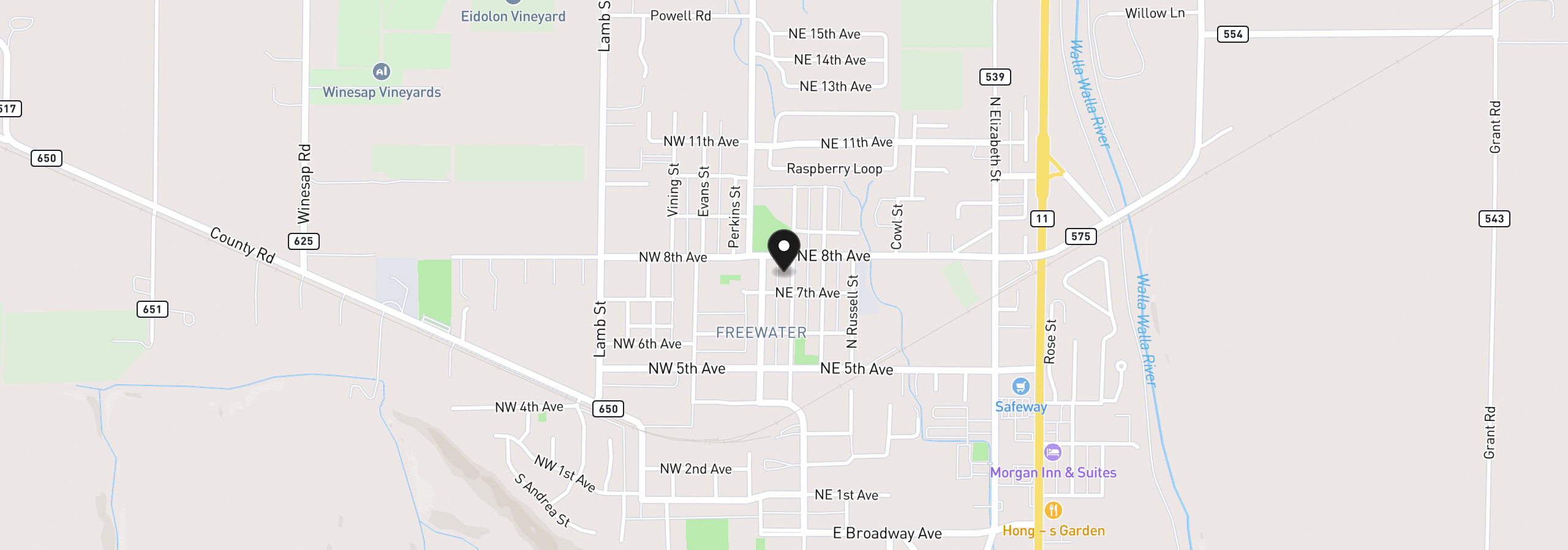 Map showing the location of 711 Robbins St, Milton-Freewater, OR 97862