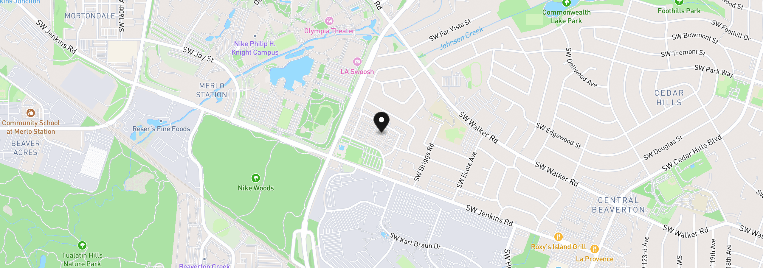 Map showing the location of 14115 SW Burlwood Ln, Beaverton, OR 97005