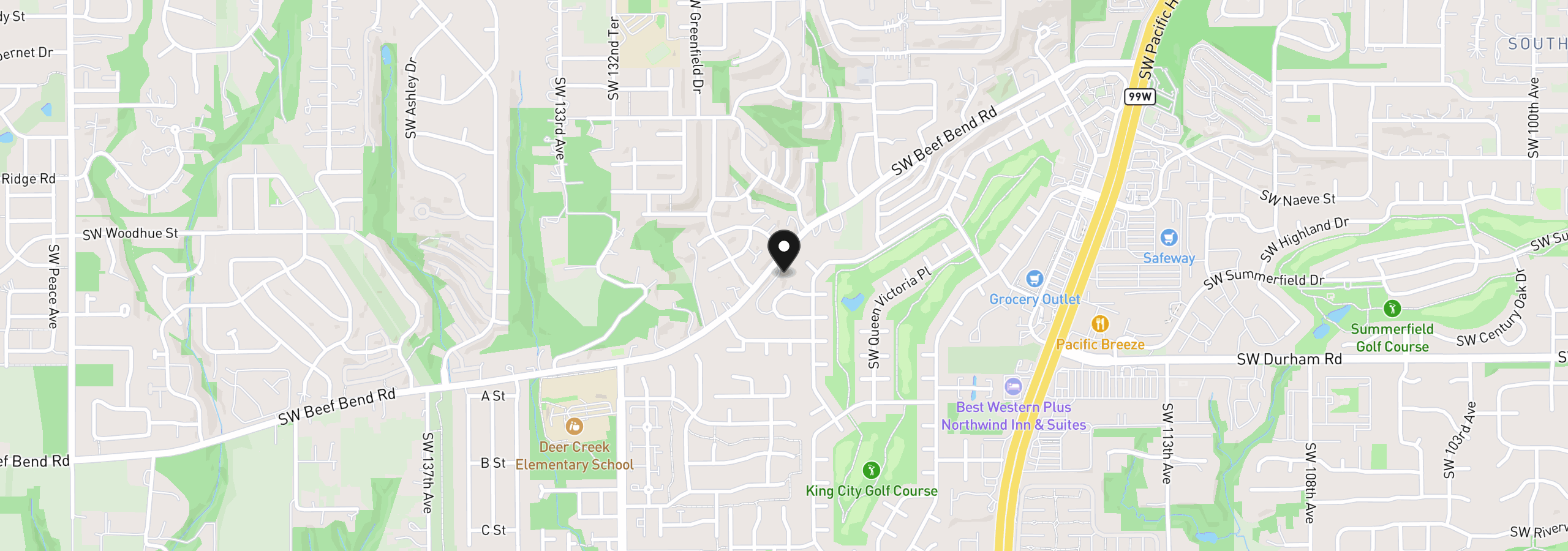 Map showing the location of 12671 SW Prince Edward Ct A, King City, OR 97224