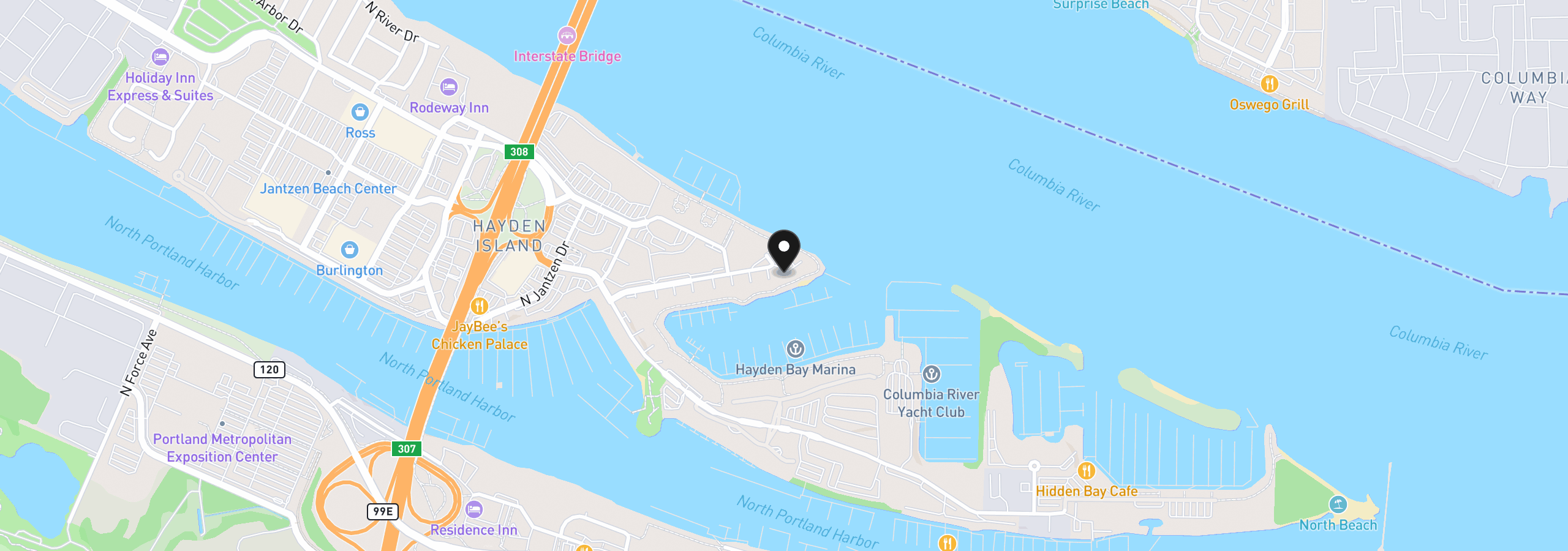 Map showing the location of 194 N Hayden Bay Dr, Portland, OR 97217
