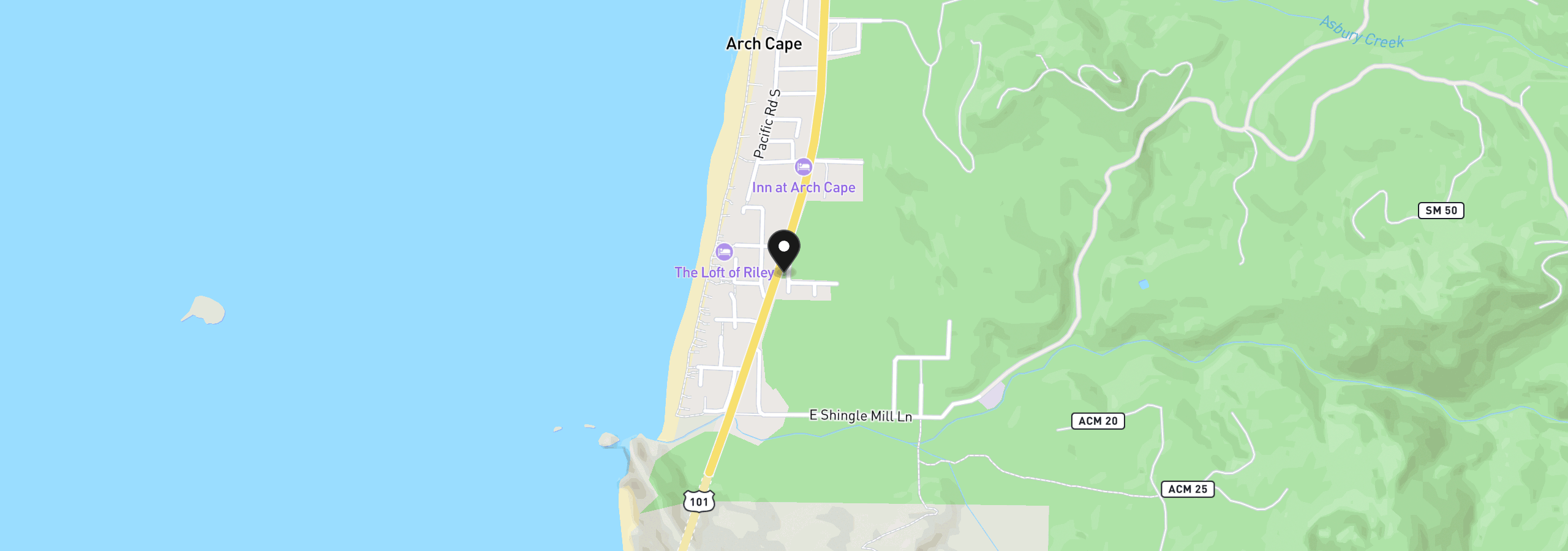 Map showing the location of 79906 Greenleaf Rd, Arch Cape, OR 97102