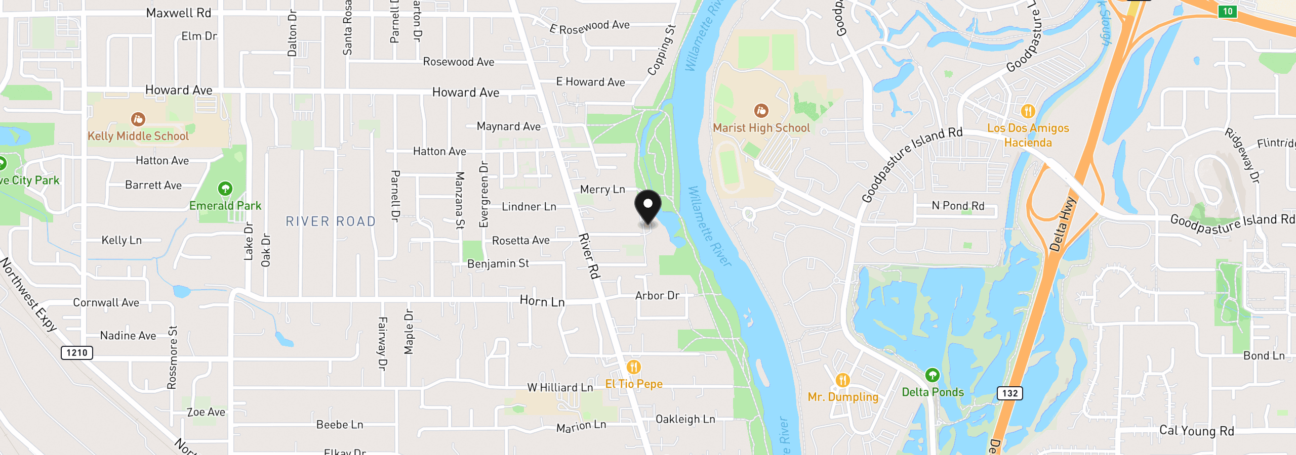 Map showing the location of 260 Greenleaf Ave, Eugene, OR 97404
