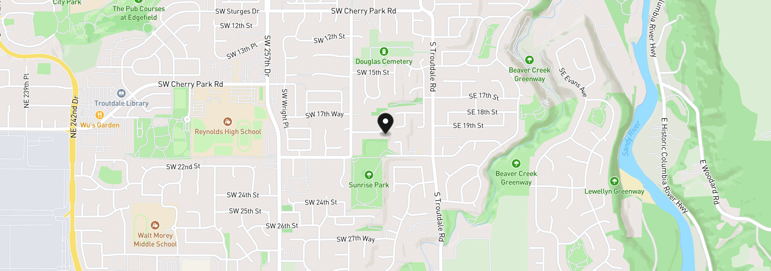 Map showing the location of 384 SW 19th Pl, Troutdale, OR 97060