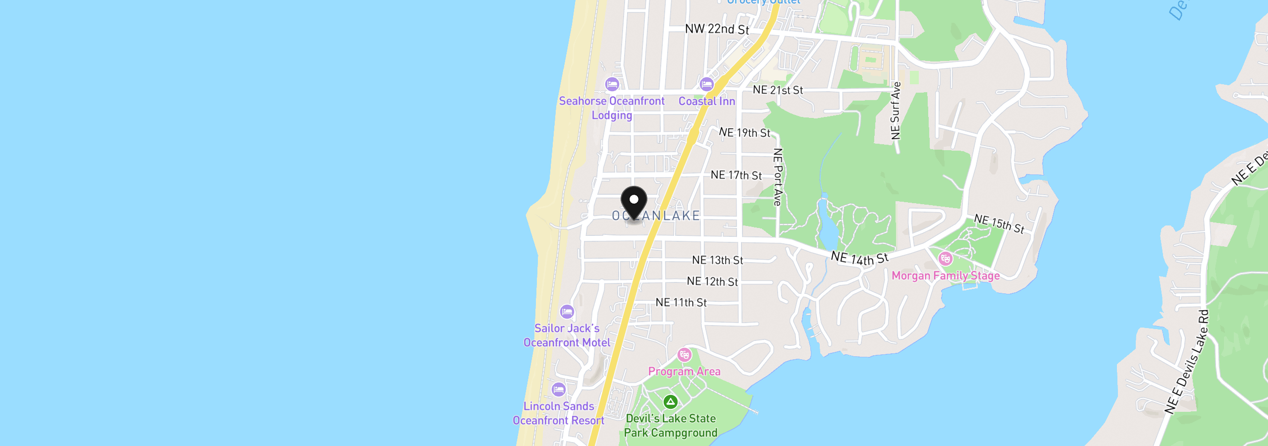 Map showing the location of 1340 NW 15th St, Lincoln City, OR 97367
