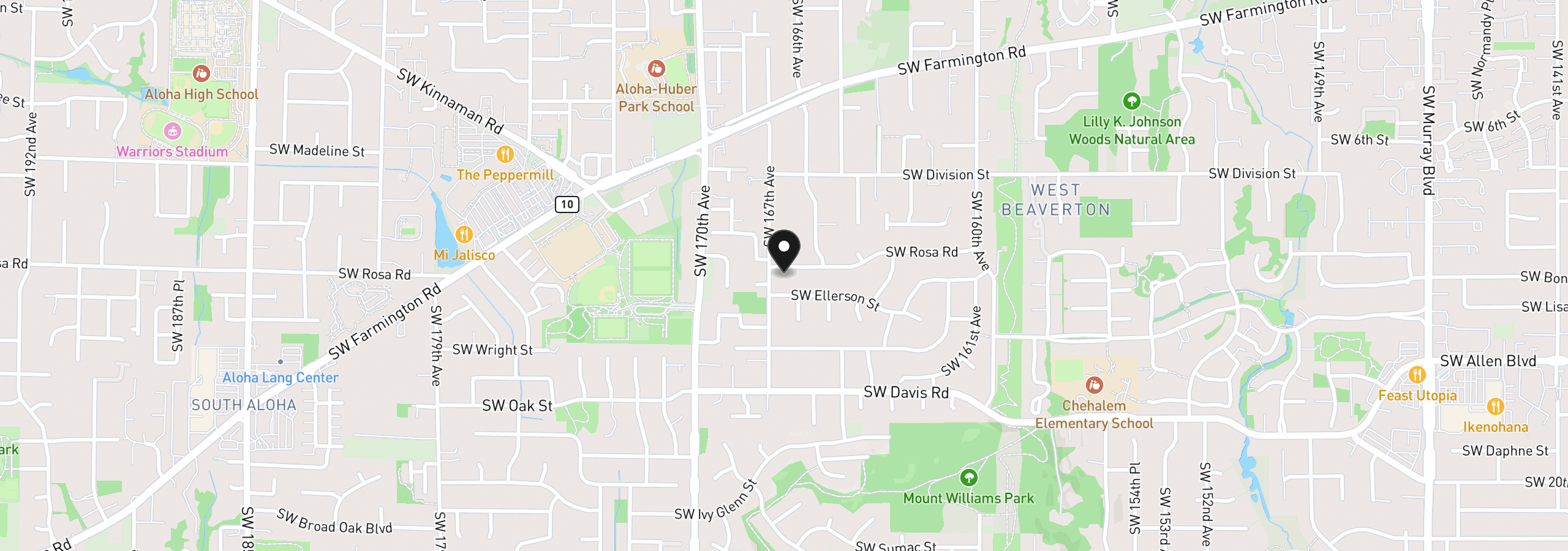 Map showing the location of 16680 SW Rosa Rd, Beaverton, OR 97007