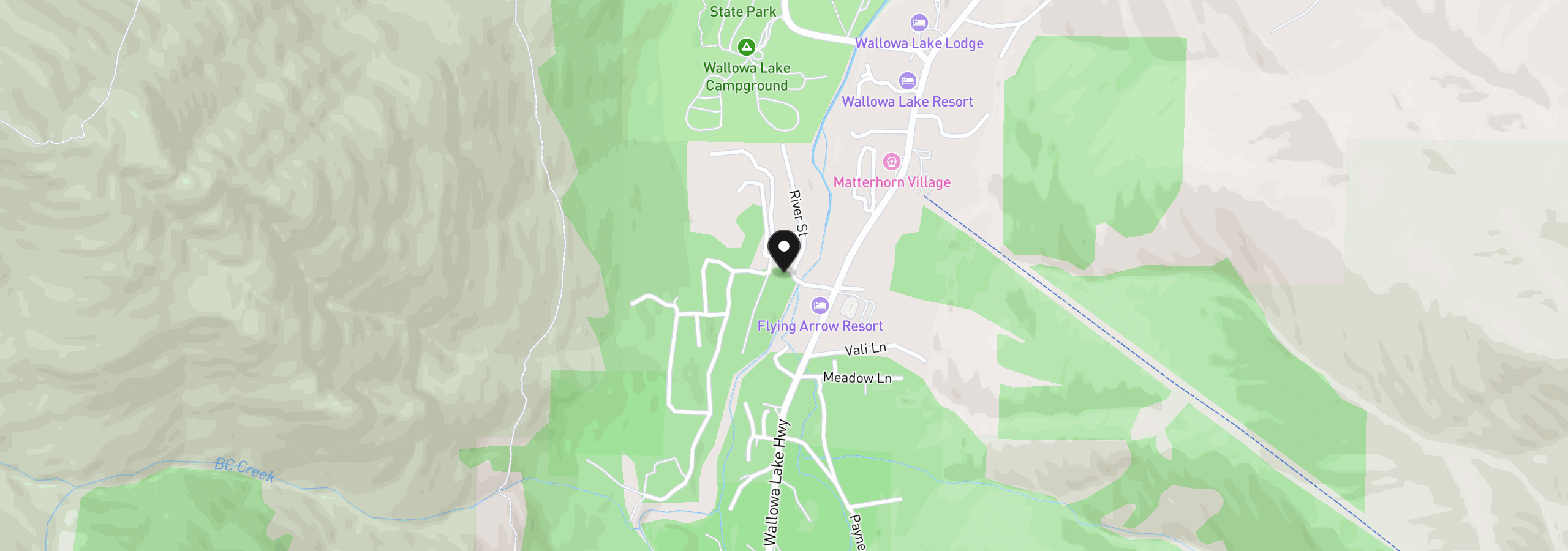 Map showing the location of 84648 Bailey Ln, Joseph, OR 97846