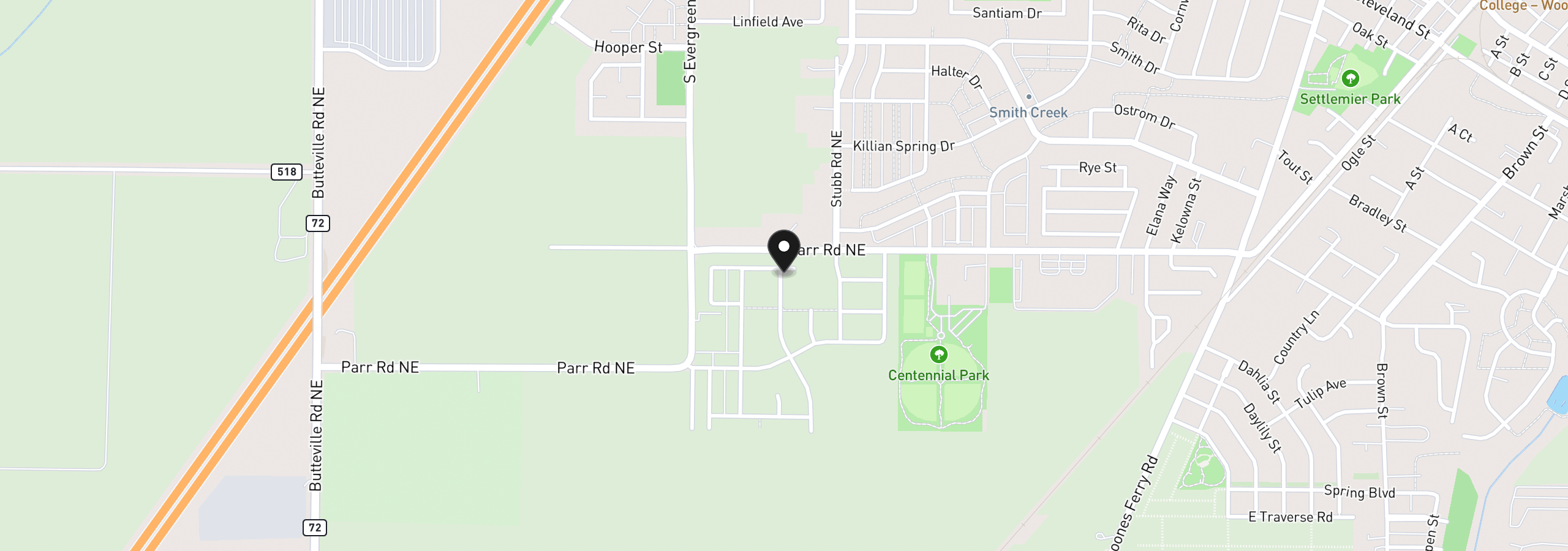 Map showing the location of 1123 Clemson St, Woodburn, OR 97071
