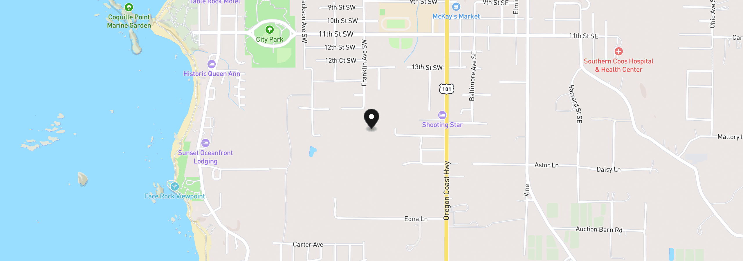 Map showing the location of 00 18th St SW, Bandon, OR 97411