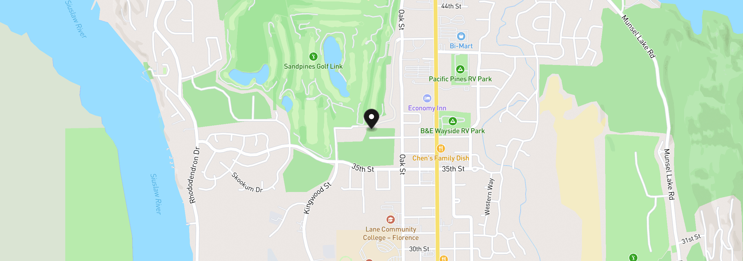 Map showing the location of 1435 37th St, Florence, OR 97439
