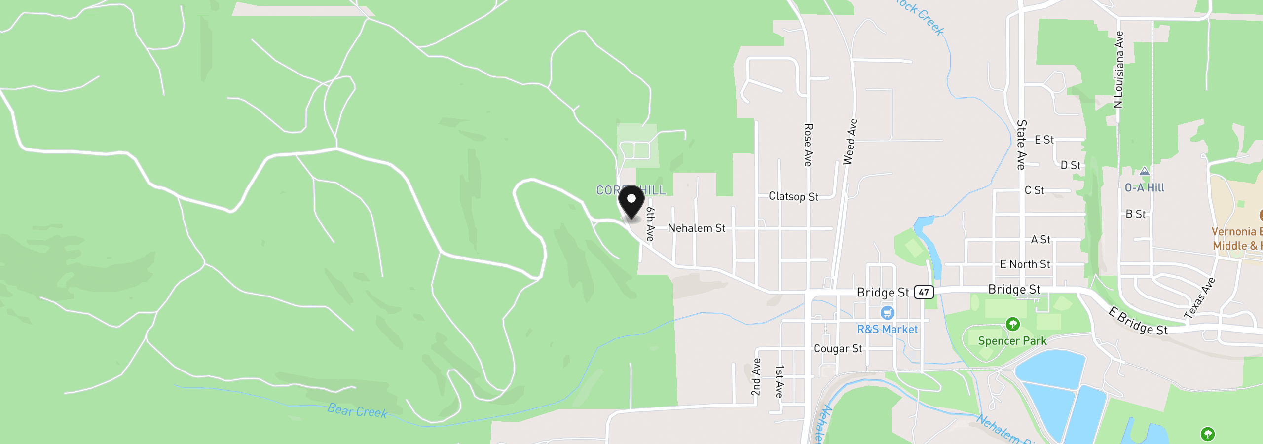 Map showing the location of 1950 Bridge St, Vernonia, OR 97064