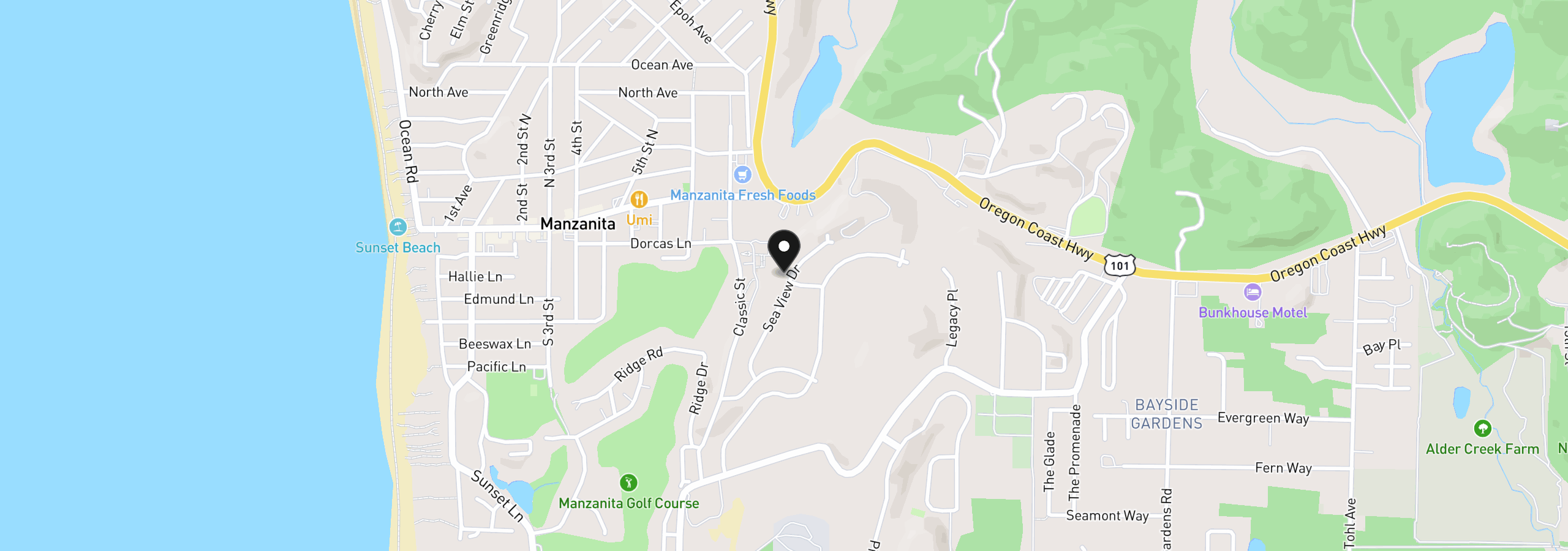 Map showing the location of Seaview Dr 53, Manzanita, OR 97130