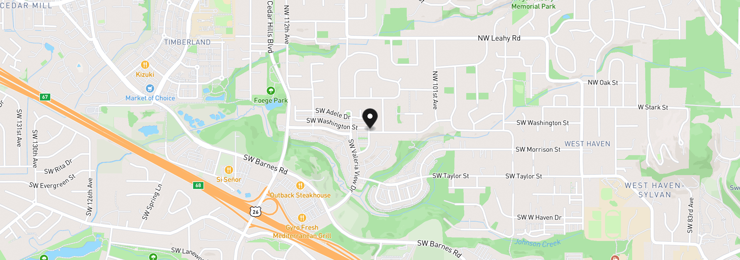 Map showing the location of 184 SW 105th Ter, Portland, OR 97225
