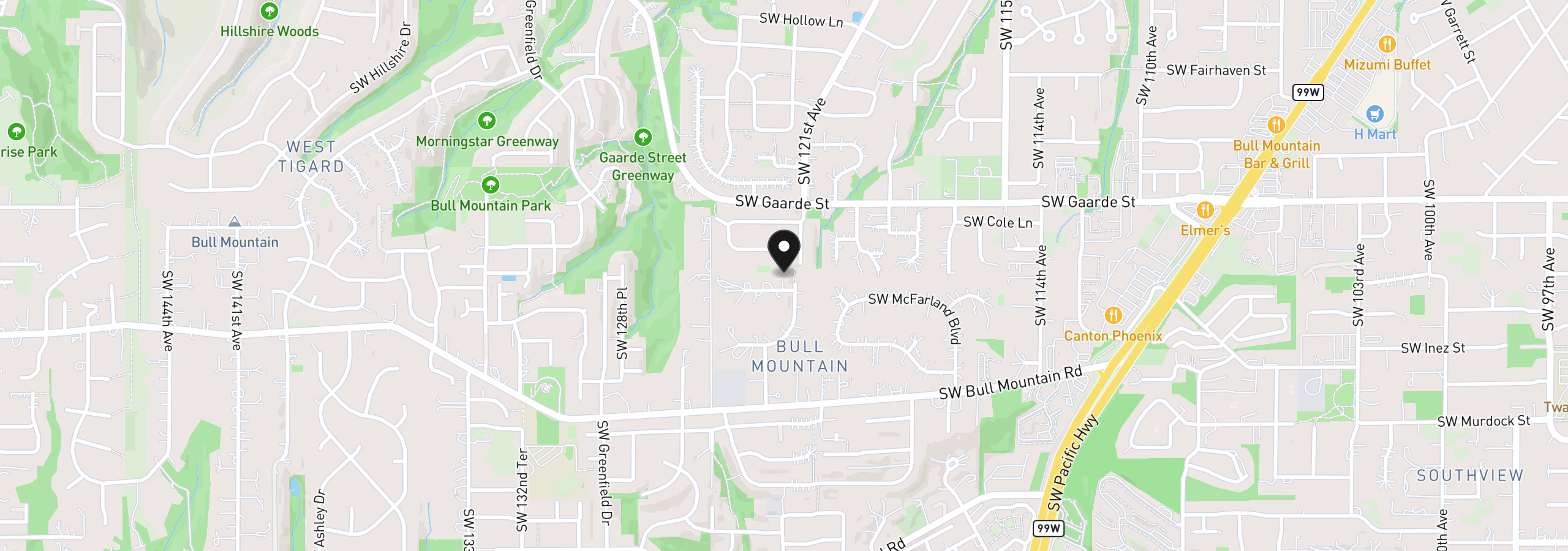 Map showing the location of 12255 SW Duchilly Ct, Tigard, OR 97224