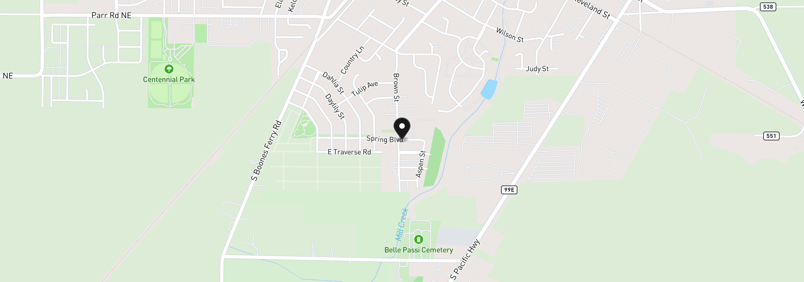 Map showing the location of 571 sPRING Blvd, Woodburn, OR 97071