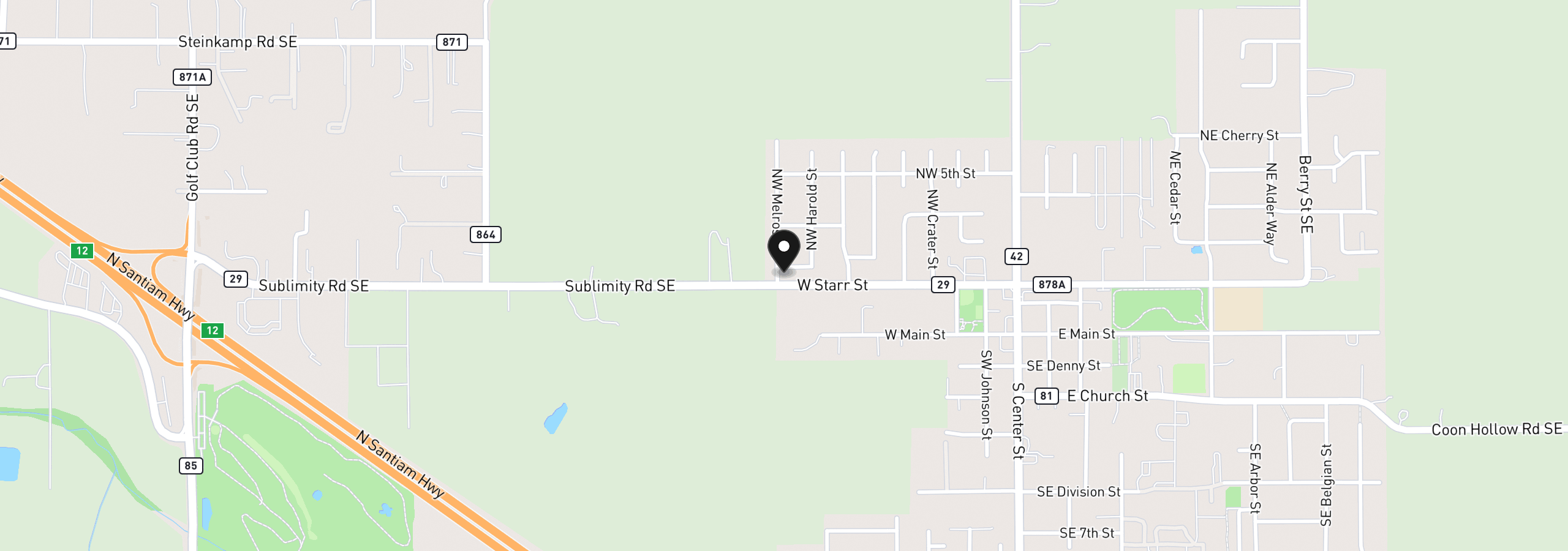 Map showing the location of 844 NW Fred St, Sublimity, OR 97385