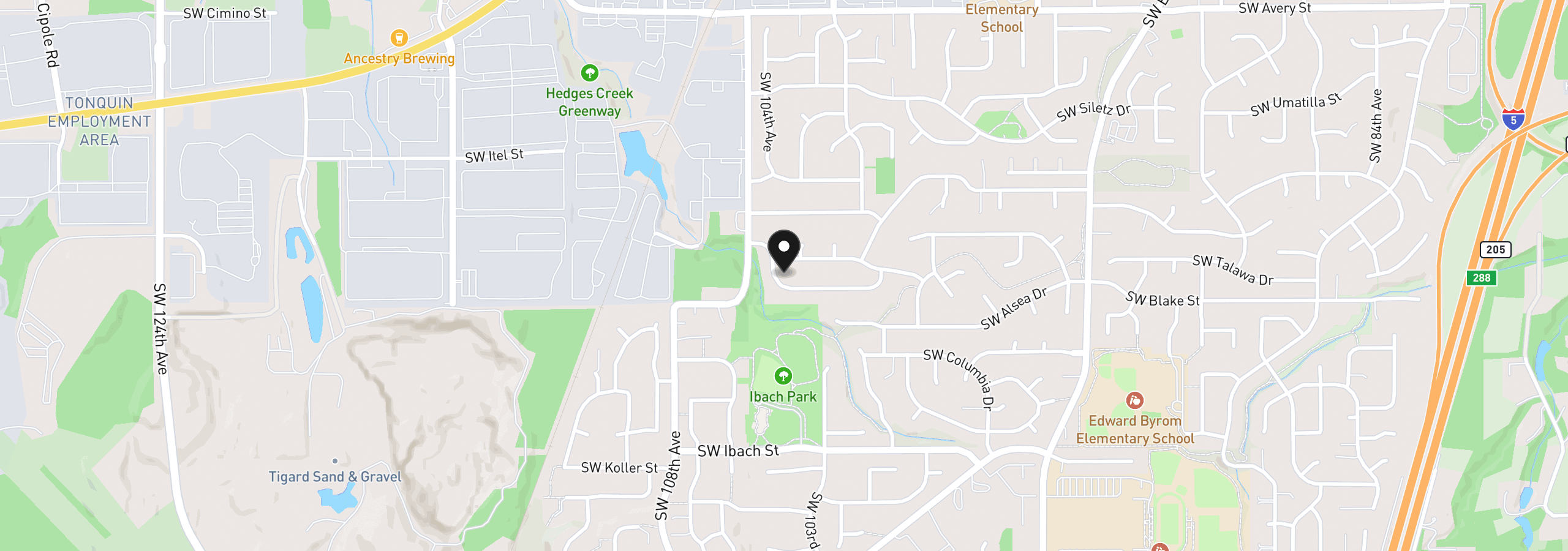 Map showing the location of 10405 SW Paulina Dr, Tualatin, OR 97062