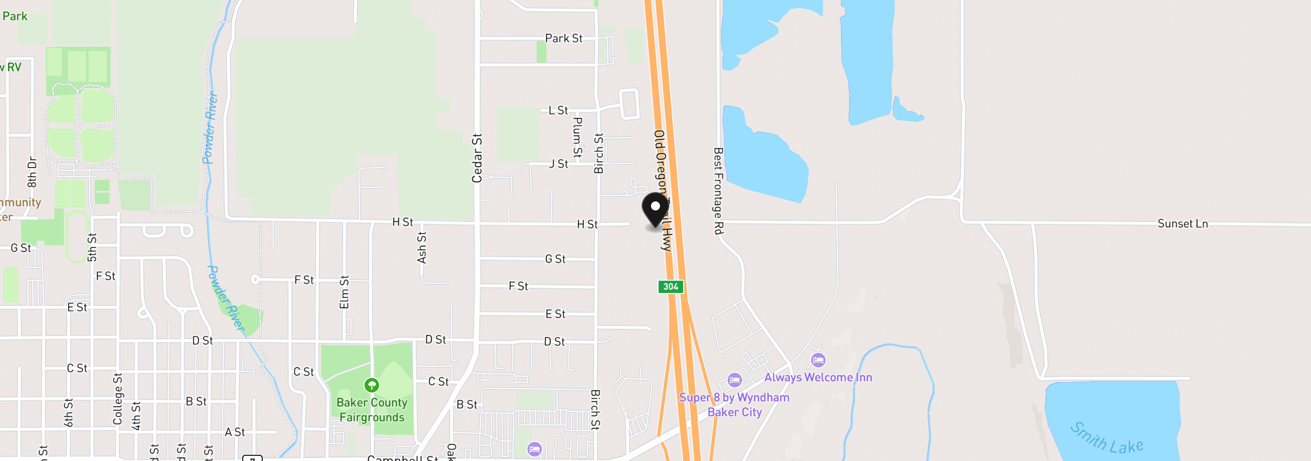 Map showing the location of H St, Baker City, OR 97814