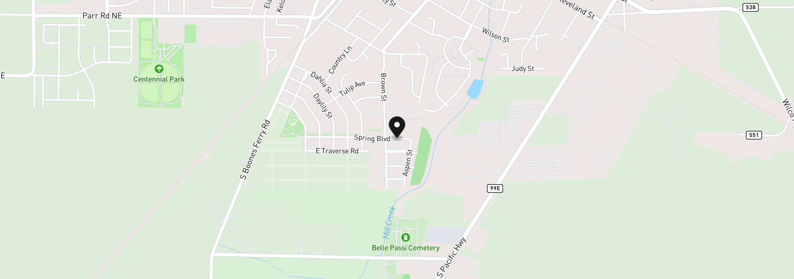 Map showing the location of 539 Upland Ave, Woodburn, OR 97071