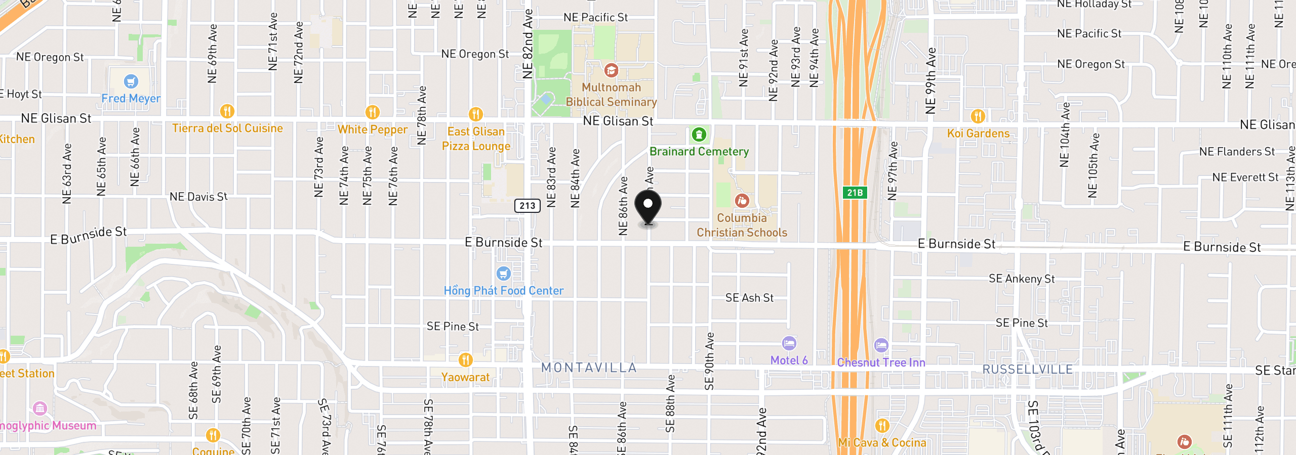 Map showing the location of 45 NE 87th Ave, Portland, OR 97220