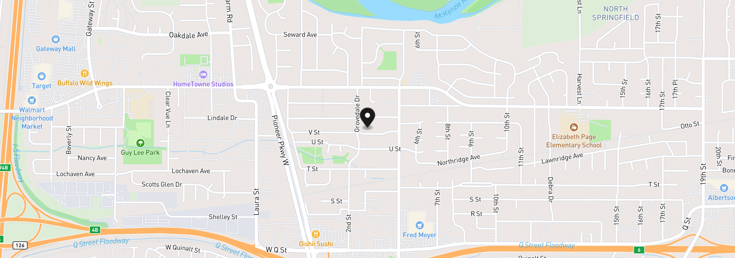 Map showing the location of 354 V St, Springfield, OR 97477