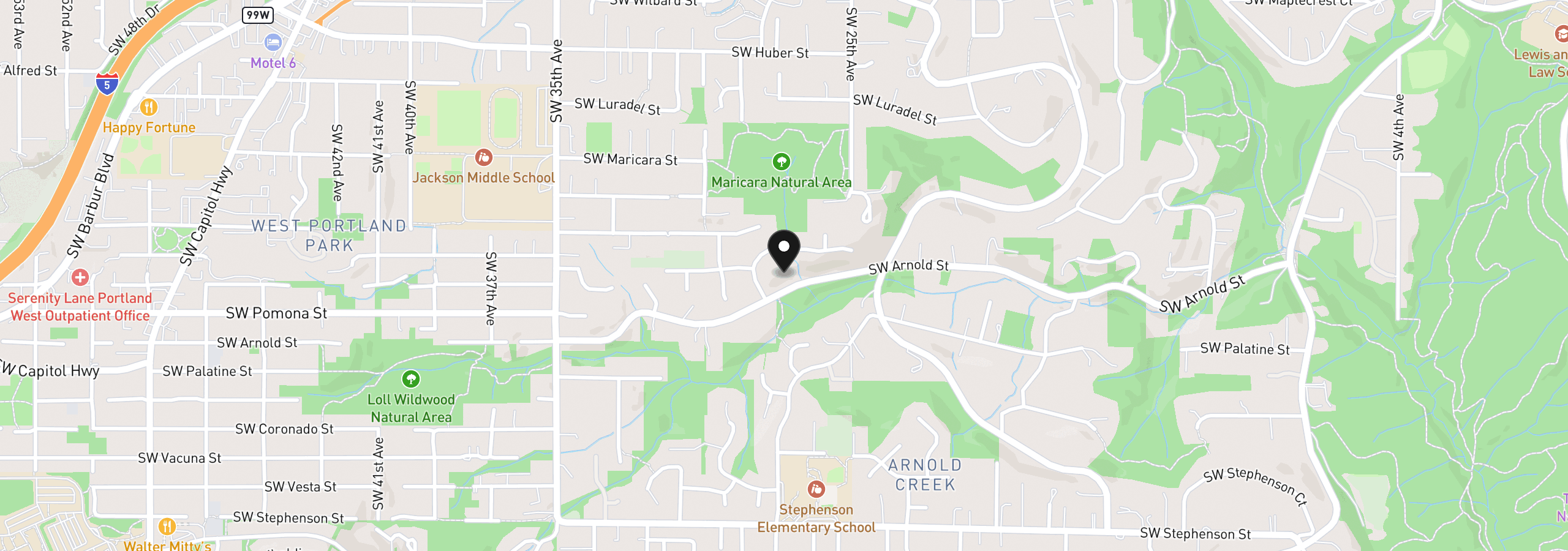 Map showing the location of 2726 SW 28th Dr, Portland, OR 97219