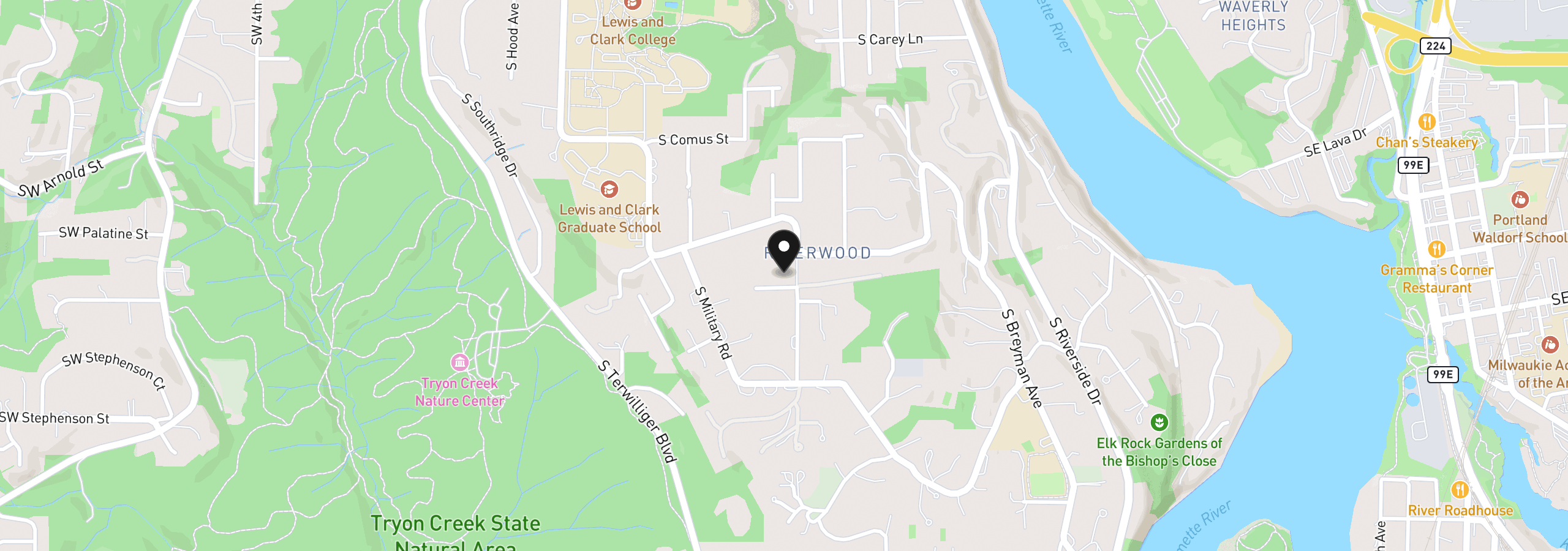 Map showing the location of 1341 S Buddington St, Portland, OR 97219