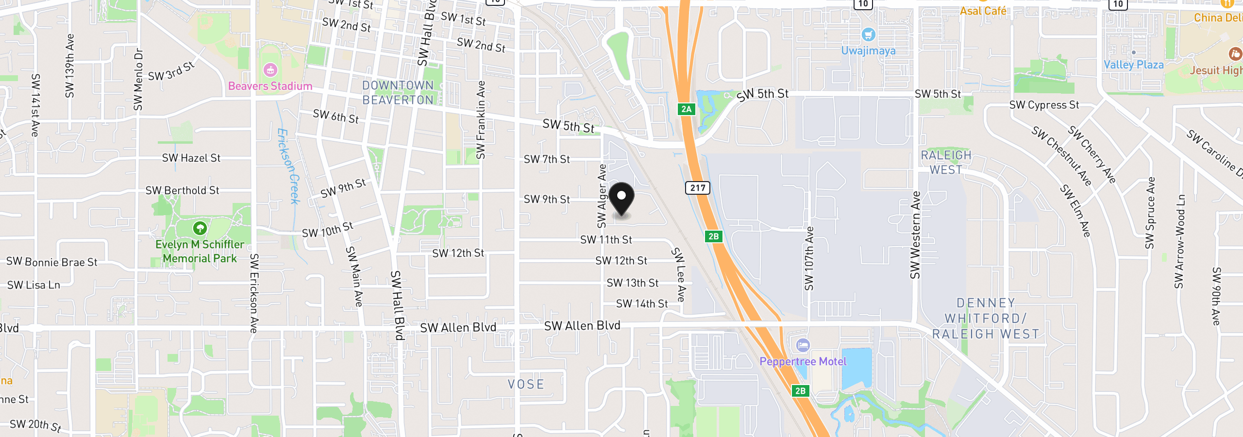 Map showing the location of 5484 SW Alger Ave G7, Beaverton, OR 97005