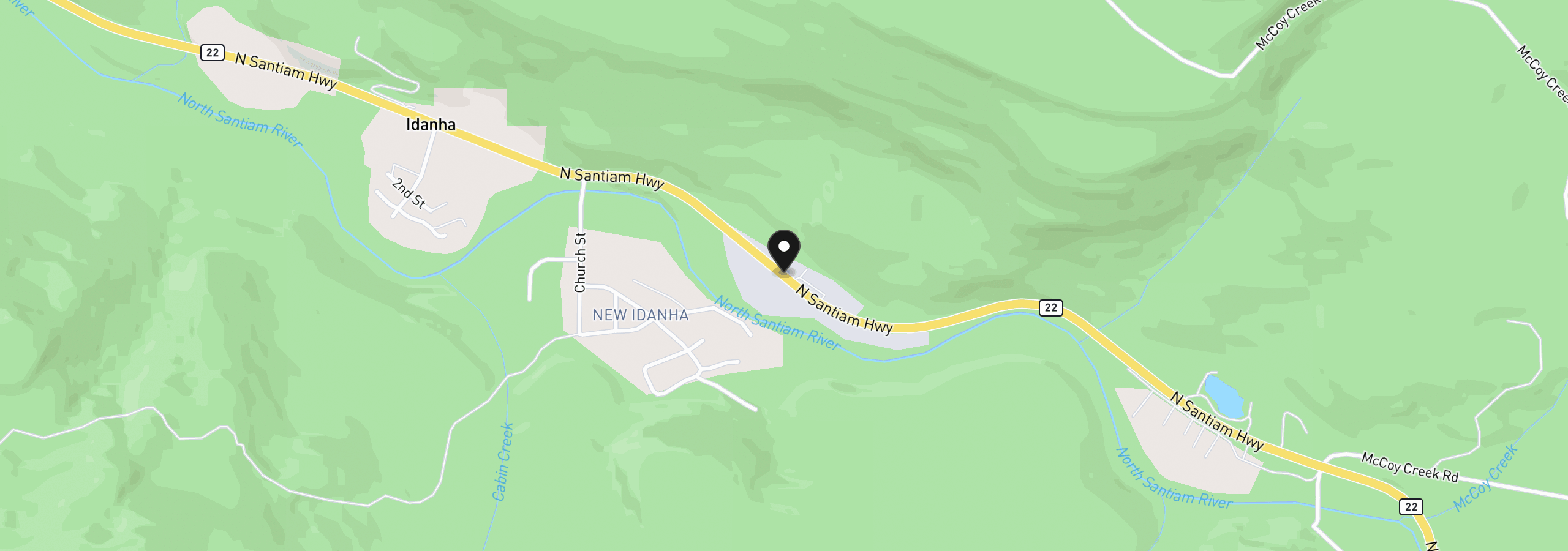 Map showing the location of N Santiam Hwy 2, Idanha, OR 97350