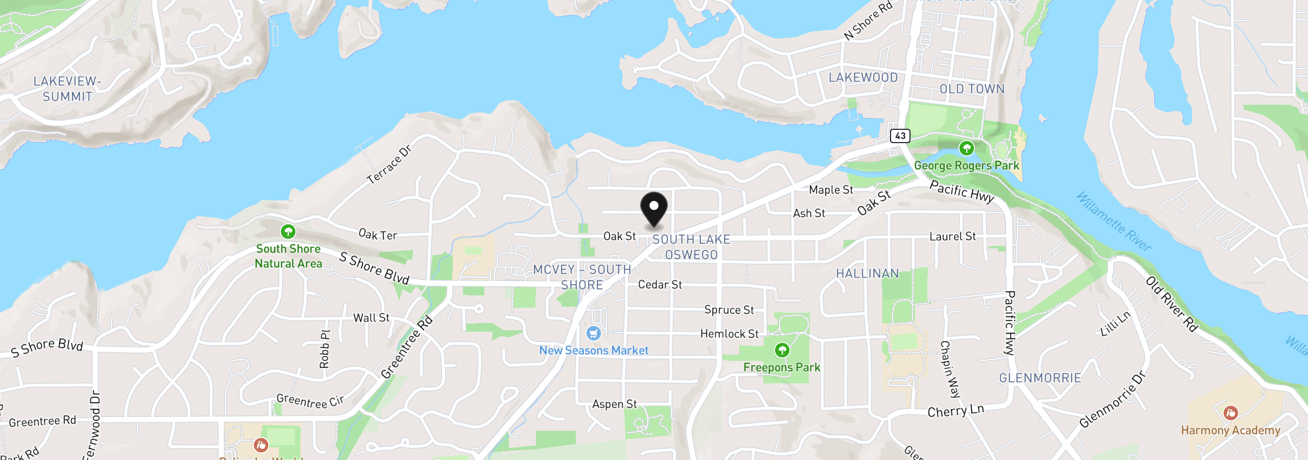 Map showing the location of 1437 Oak St, Lake Oswego, OR 97034