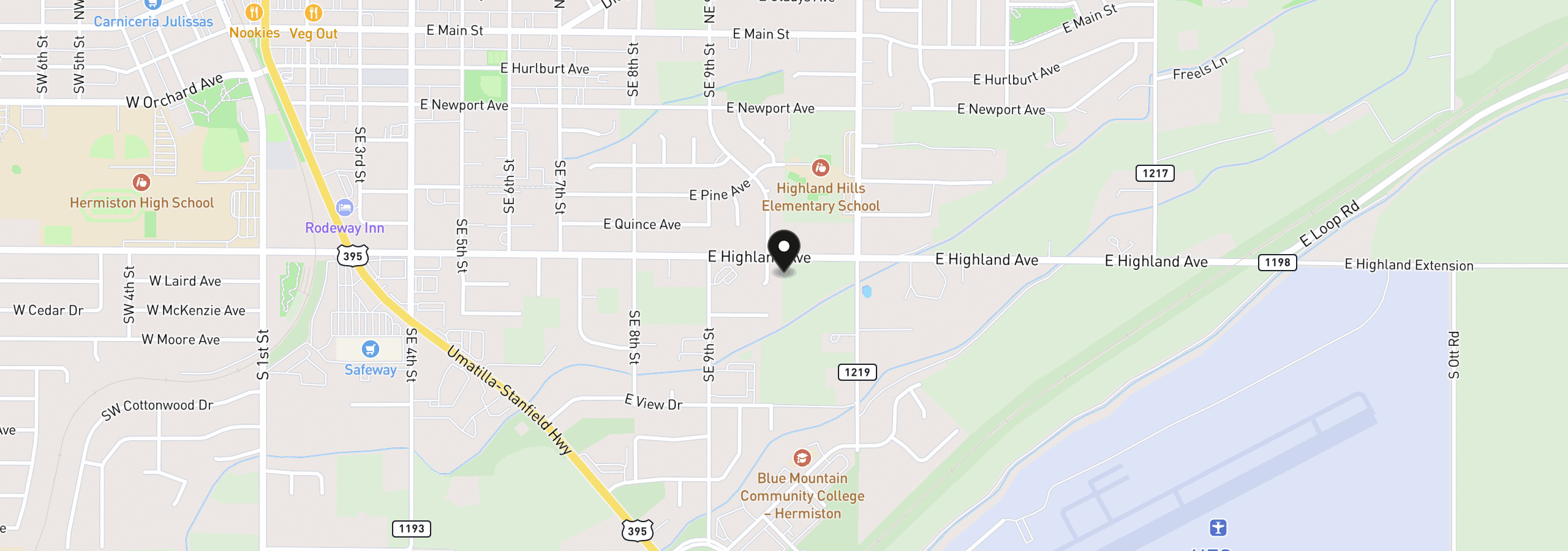 Map showing the location of 821 SE 9th Dr, Hermiston, OR 97838