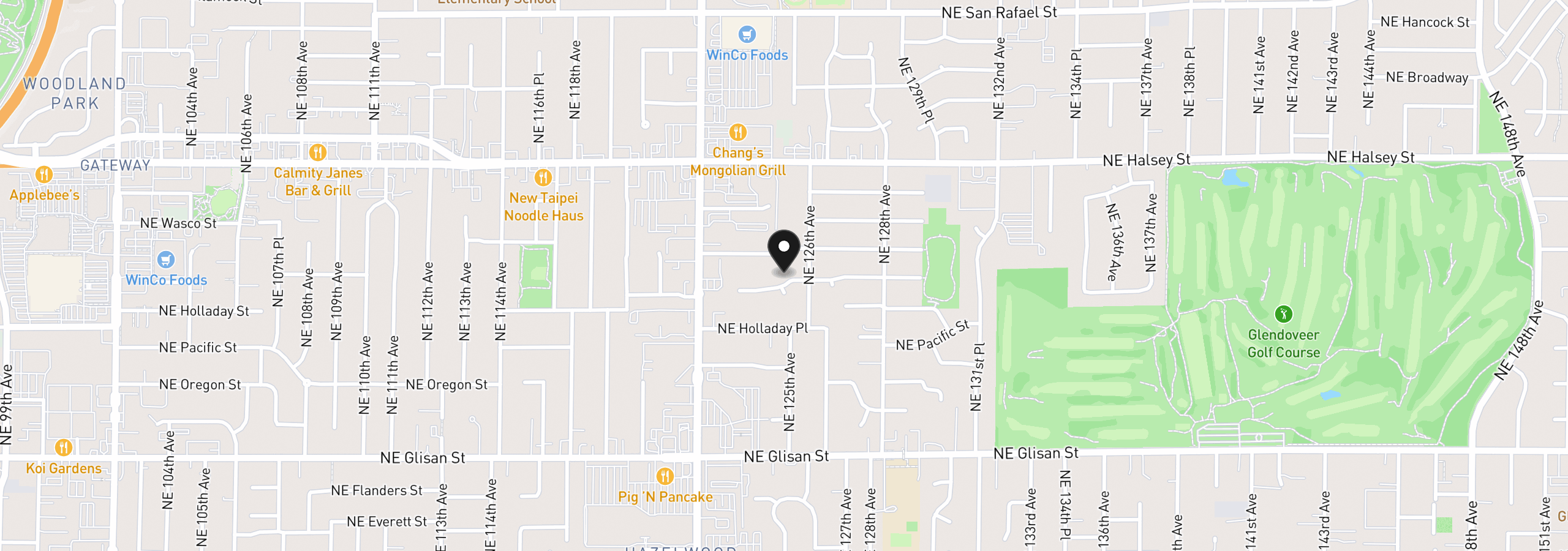 Map showing the location of 12445 NE Hassalo St, Portland, OR 97230