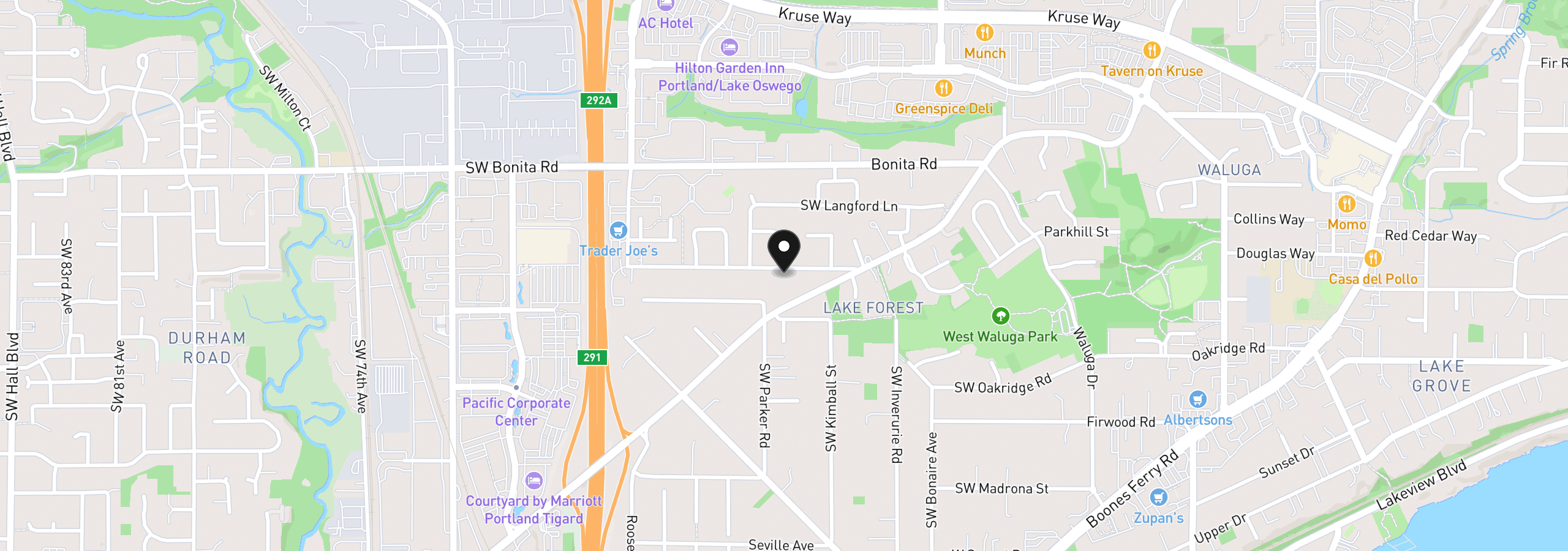 Map showing the location of 5840 SW Burma Rd, Lake Oswego, OR 97035