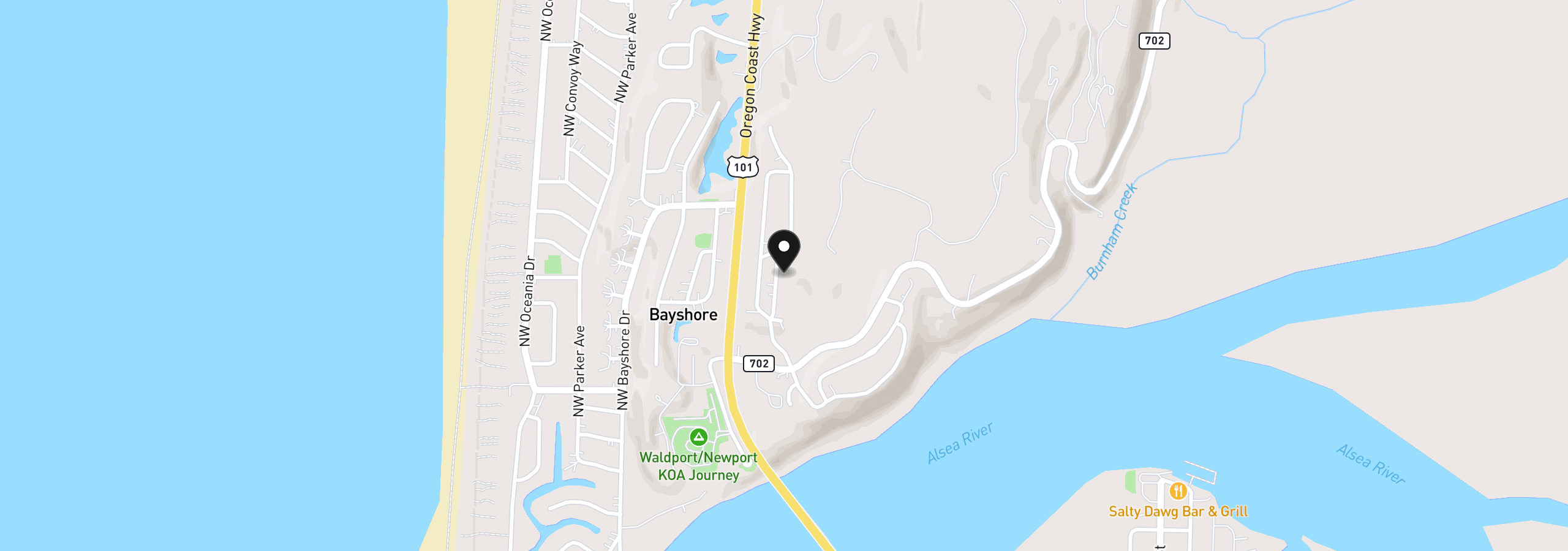 Map showing the location of 1825 NW Cedar Crest Pl, Waldport, OR 97394
