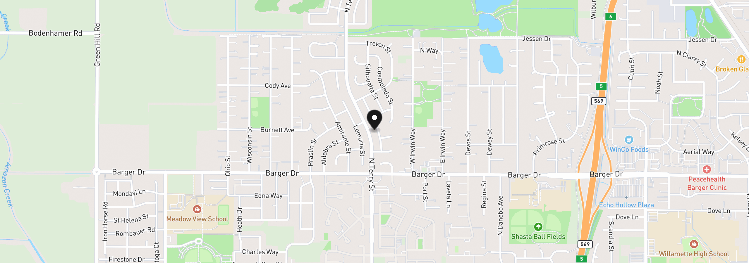Map showing the location of 2076 Assumption St, Eugene, OR 97402