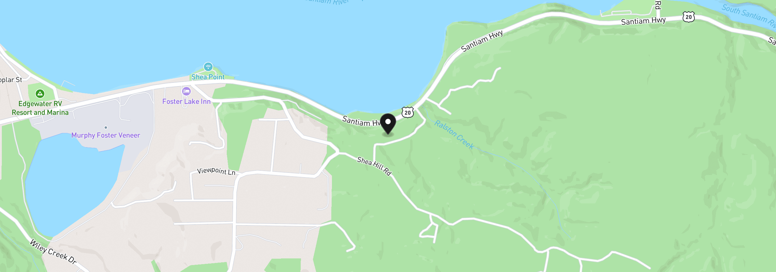 Map showing the location of 44130 Santiam Hwy, Foster, OR 97345