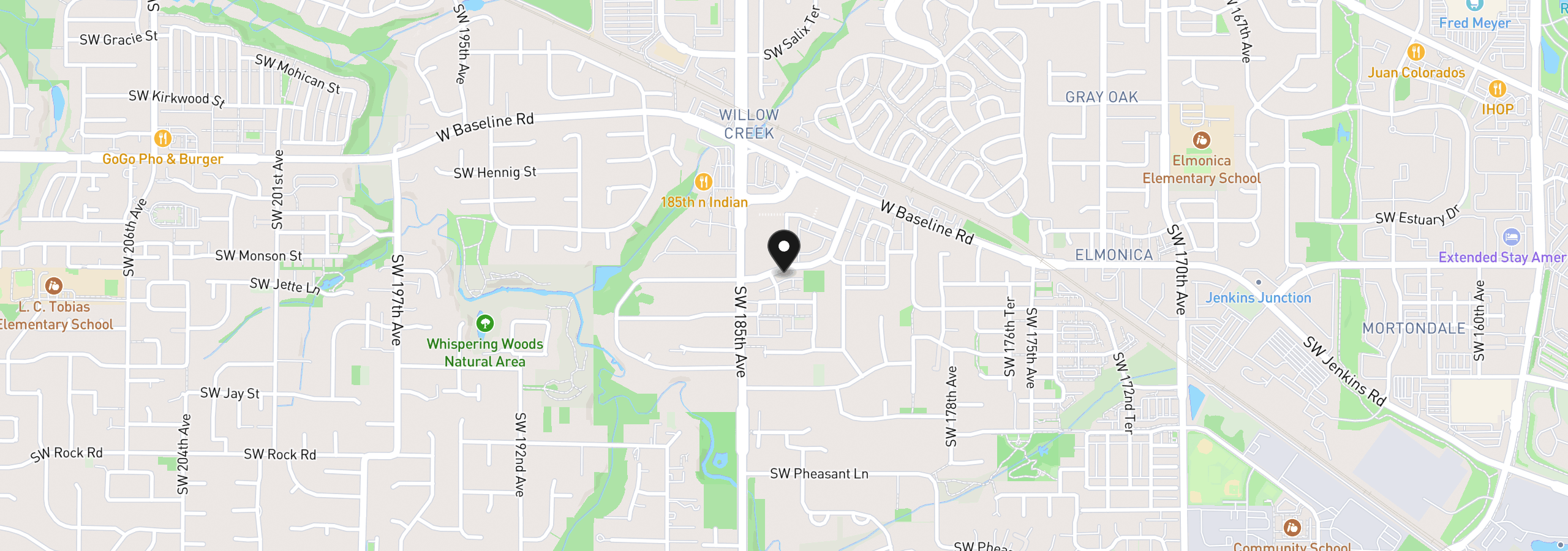 Map showing the location of 18364 SW Alderwood Dr, Beaverton, OR 97003