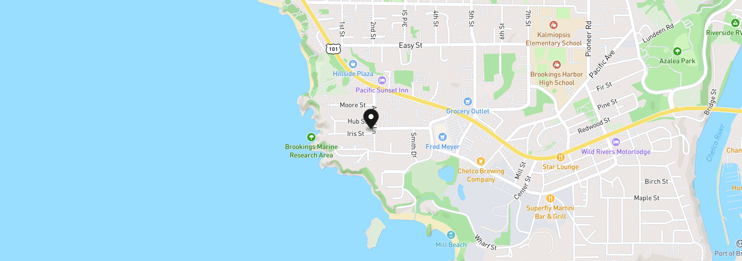 Map showing the location of 1202 Iris St, Brookings, OR 97415