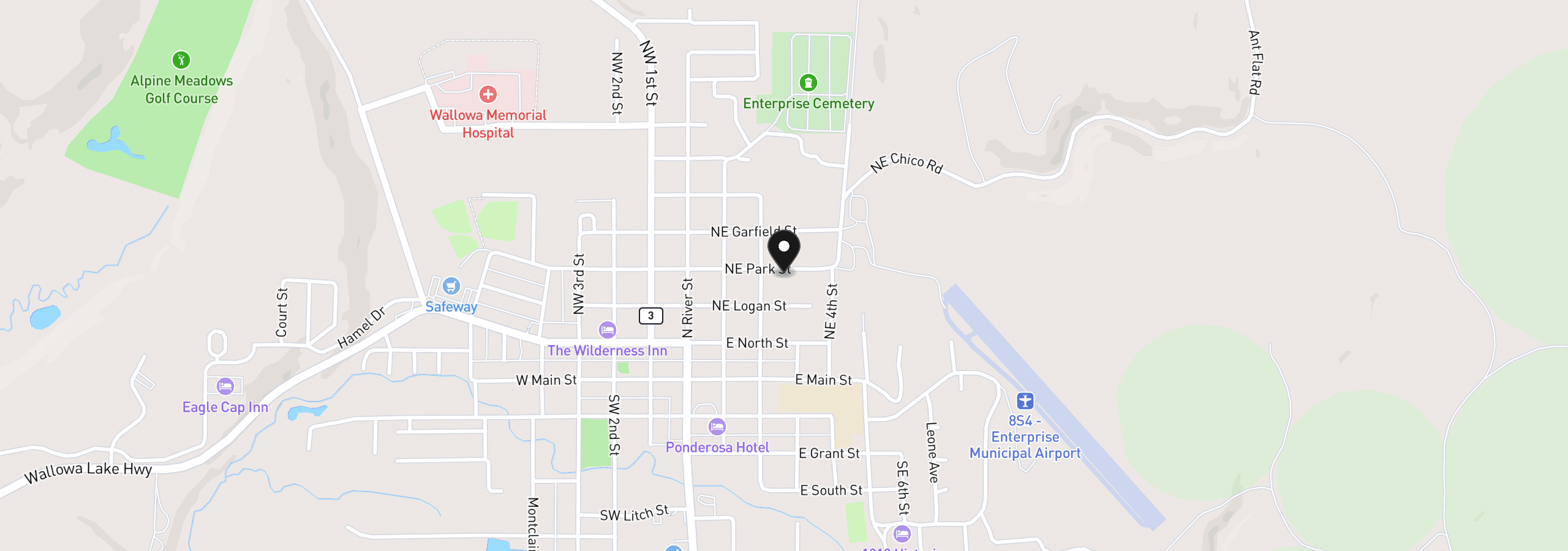 Map showing the location of 304 E Park St, Enterprise, OR 97828