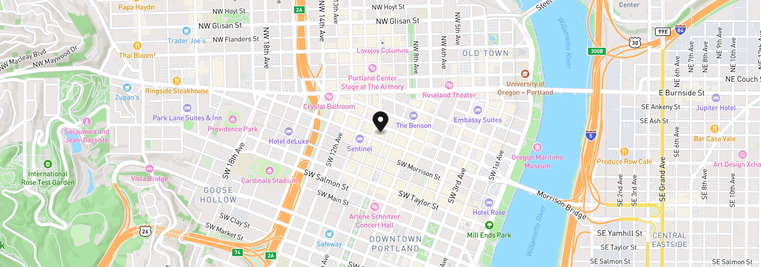 Map showing the location of 550 SW 10th Ave 3003, Portland, OR 97205