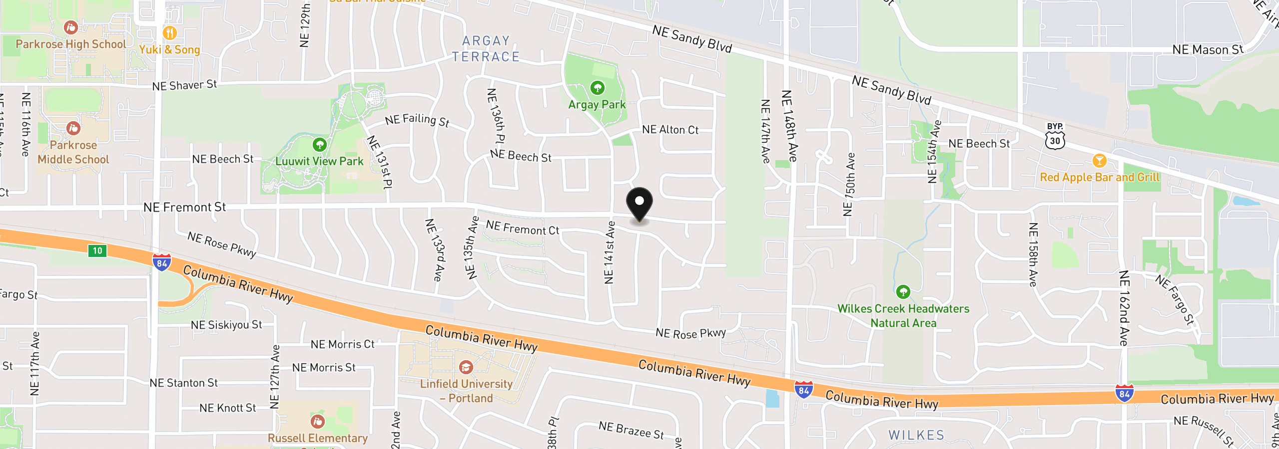 Map showing the location of 14141 NE Fremont Ct, Portland, OR 97230