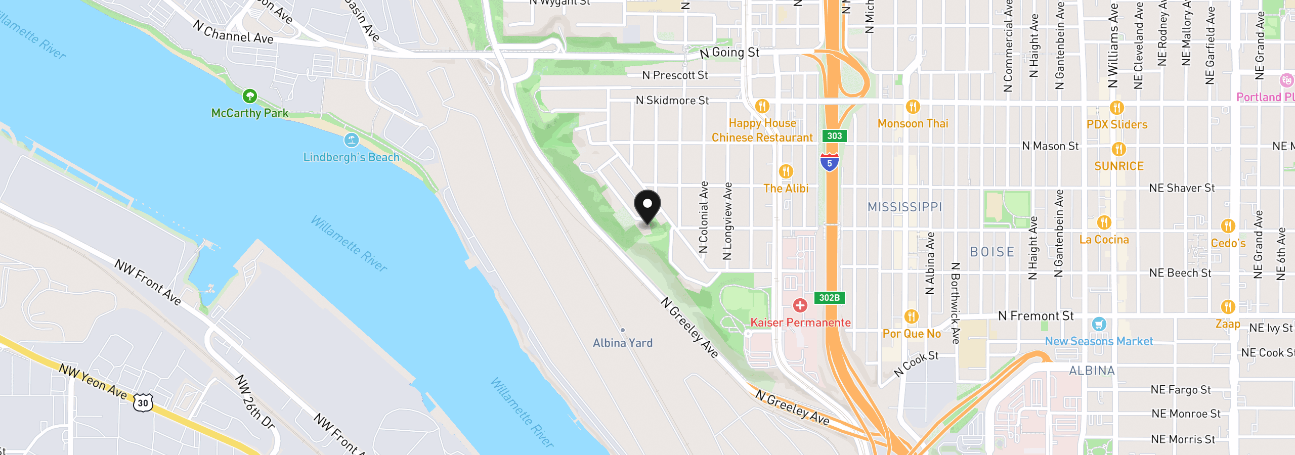 Map showing the location of 3905 N Overlook Ter, Portland, OR 97227