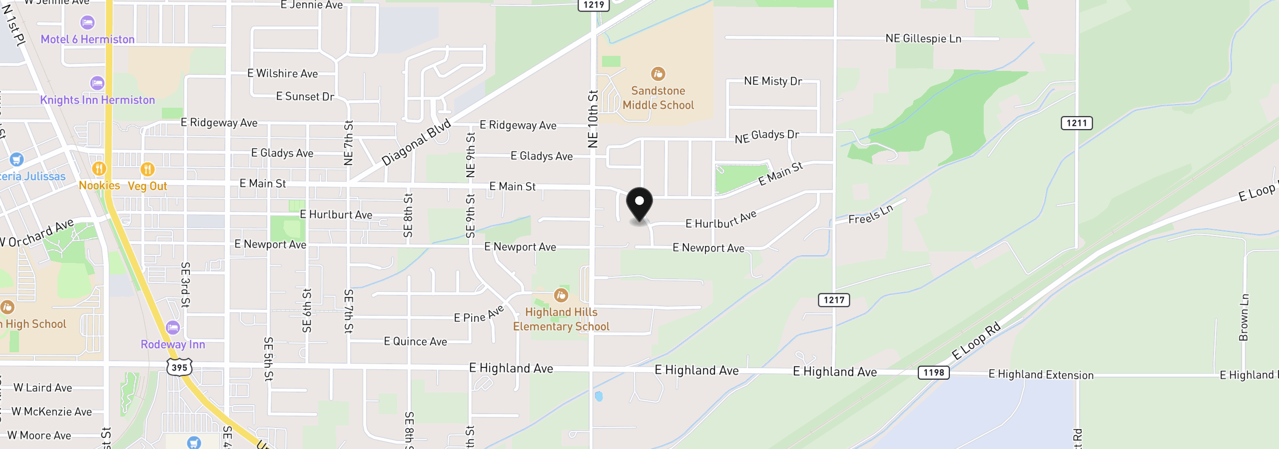 Map showing the location of 220 SE 11th St, Hermiston, OR 97838