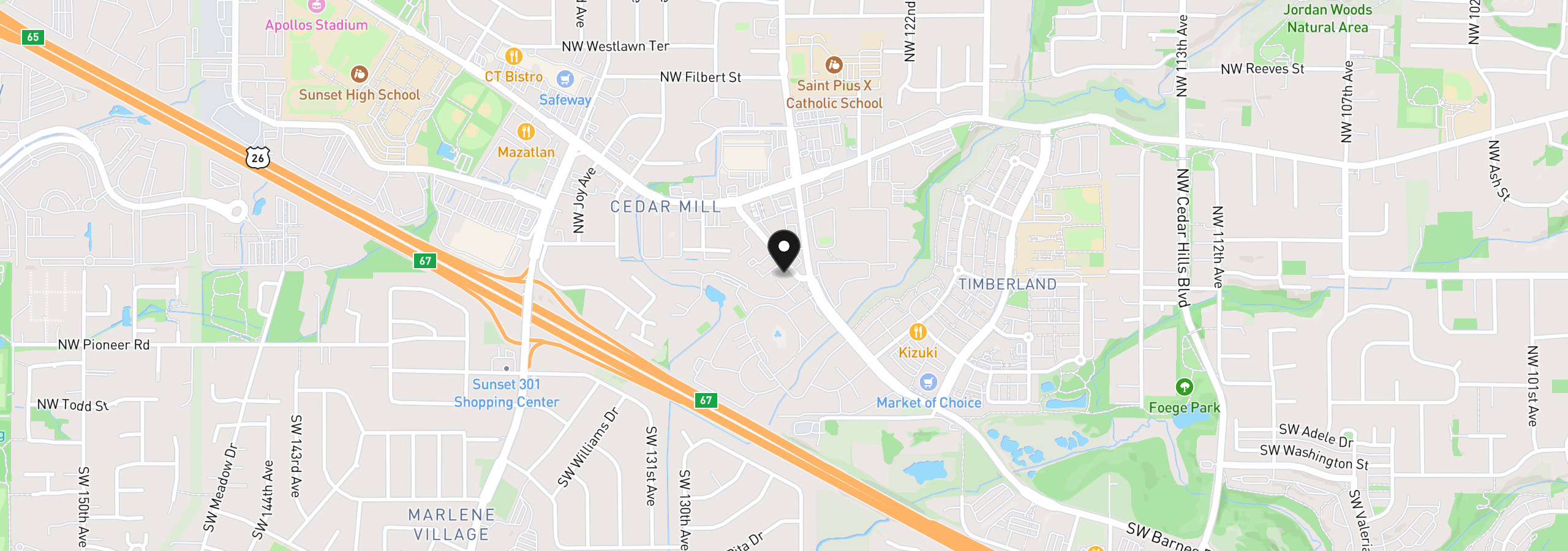 Map showing the location of 12642 NW Barnes Rd 3, Portland, OR 97229