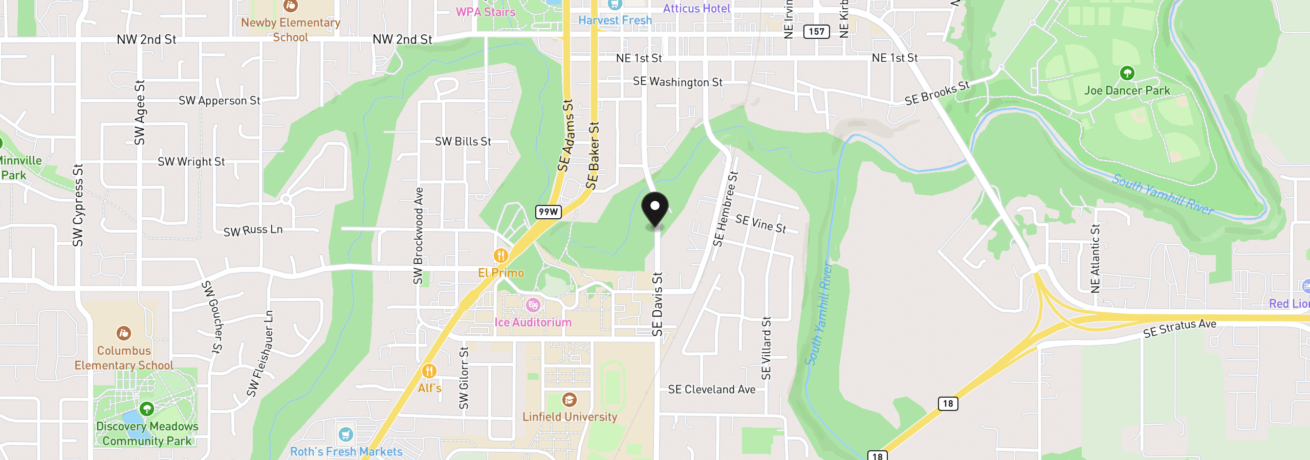 Map showing the location of 801 SE Davis St, McMinnville, OR 97128
