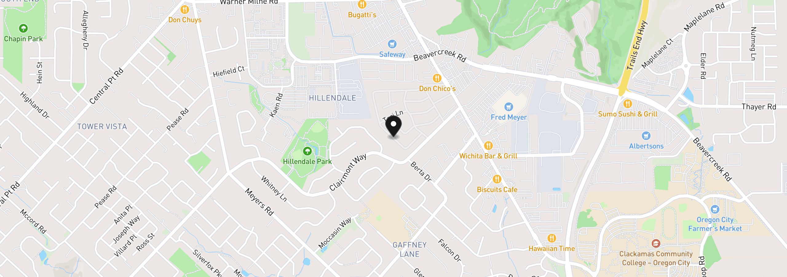 Map showing the location of 13531 Clairmont Way 100, Oregon City, OR 97045