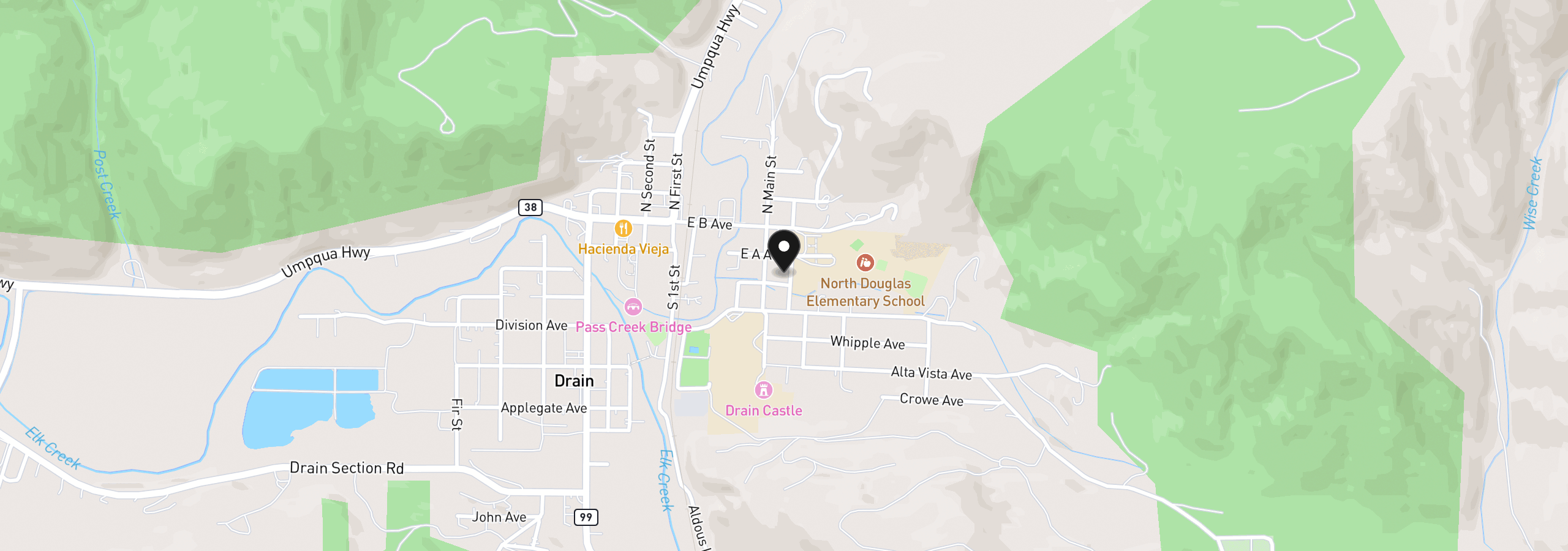 Map showing the location of 200 Hedrick Creek Ave, Drain, OR 97435